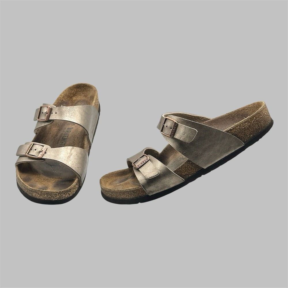 Birkenstock Metallic Taupe Sydney Buckle Strap Sandals Size 39 Womens 8